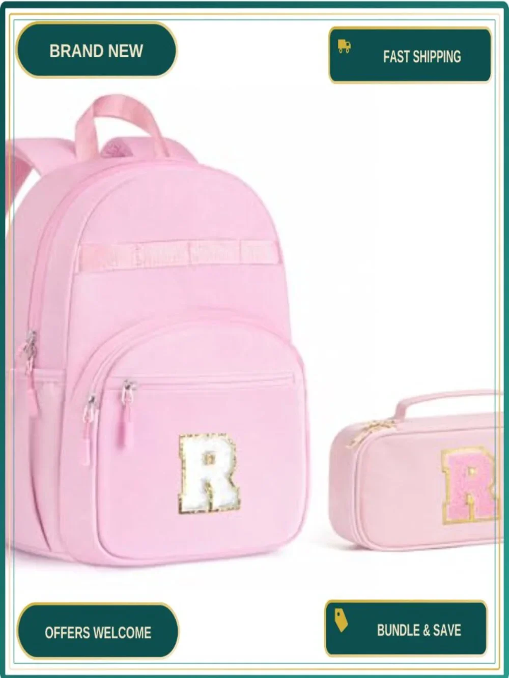 Personalized Initial Girls Backpack for School - Lightweight Pencil Case